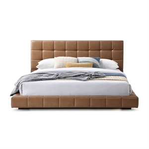 Claire Vegan Leather Upholstered Platform King Bed in Tan