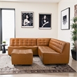 Orchard Modern Living Room Vegan Leather Corner Sofa & Ottoman in Tan