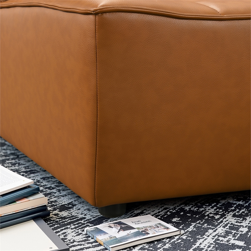 Orchard Modern Living Room Vegan Leather Corner Sofa & Ottoman in Tan