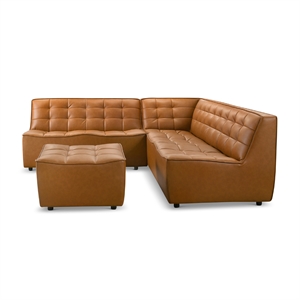 Orchard Modern Living Room Vegan Leather Corner Sofa & Ottoman in Tan