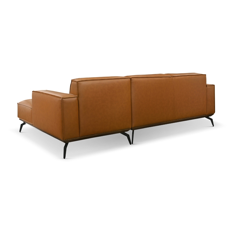 Benton Living Room Durable Vegan Leather L-Shape Sofa & Chaise in Tan