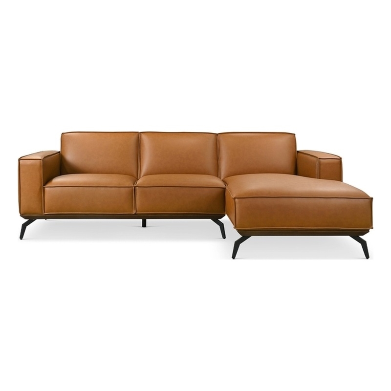 Benton Living Room Durable Vegan Leather L-Shape Sofa & Chaise in Tan