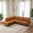 Alamo Mid-Century Modern L-Shape Leather Sectional Sofa in Tan
