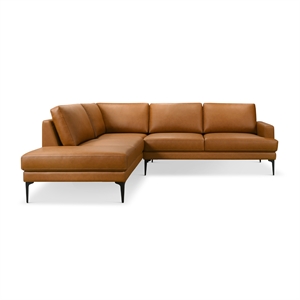 Alamo Mid-Century Modern L-Shape Leather Sectional Sofa in Tan