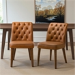 Albion Stylish Leather Dining Chair with Walnut Legs and Plush Padding in Tan