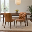Albion Stylish Leather Dining Chair with Walnut Legs and Plush Padding in Tan