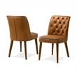 Albion Stylish Leather Dining Chair with Walnut Legs and Plush Padding in Tan