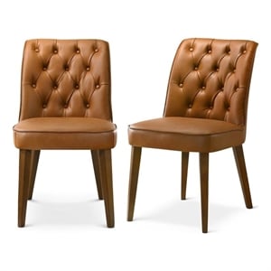 Albion Stylish Leather Dining Chair with Walnut Legs and Plush Padding in Tan