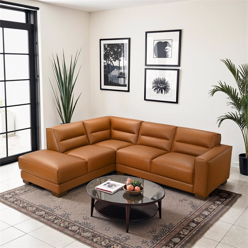 Laramie Stylish L-Shaped Vegan Leather Sectional Sofa in Tan