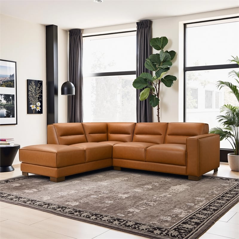 Laramie Stylish L-Shaped Vegan Leather Sectional Sofa in Tan