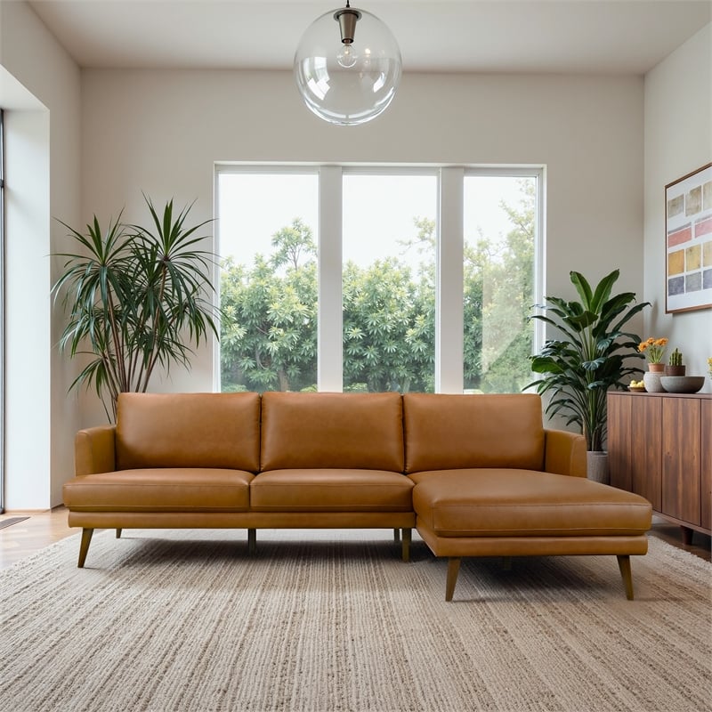 Isabel Modern Living Room Top Leather Corner Sectional Couch in Tan