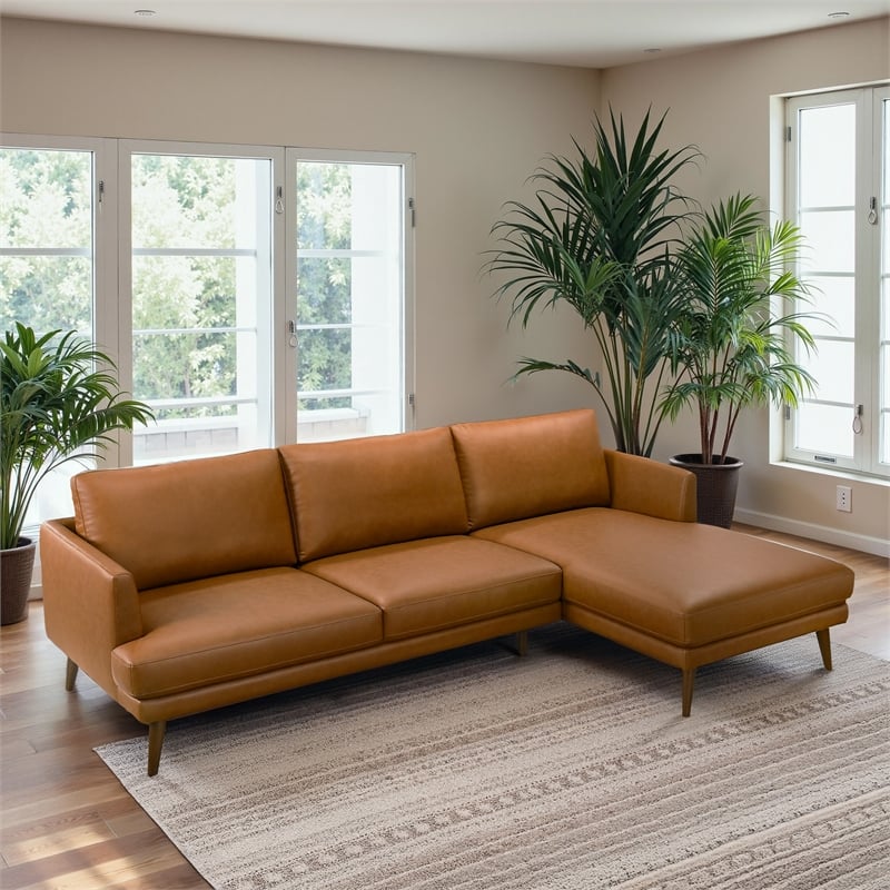 Isabel Modern Living Room Top Leather Corner Sectional Couch in Tan