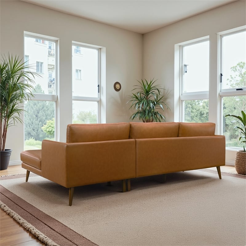 Isabel Modern Living Room Top Leather Corner Sectional Couch in Tan