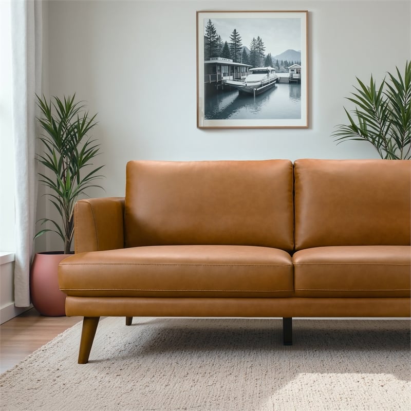 Isabel Modern Living Room Top Leather Corner Sectional Couch in Tan