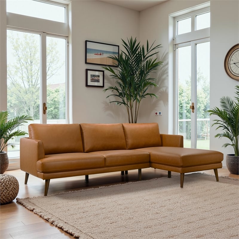 Isabel Modern Living Room Top Leather Corner Sectional Couch in Tan