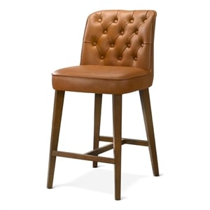 Ontario Mid-Century Counter Stool with Vegan Leather & Walnut Finish Legs in Tan