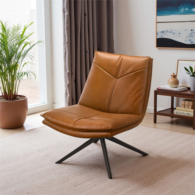 Medford Modern Living Room Vegan Leather Swivel Accent Chair in Tan