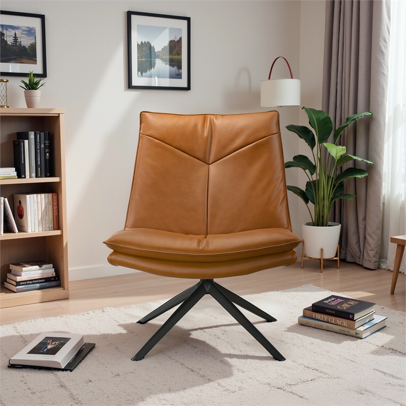 Medford Modern Living Room Vegan Leather Swivel Accent Chair in Tan