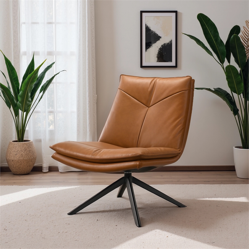 Medford Modern Living Room Vegan Leather Swivel Accent Chair in Tan