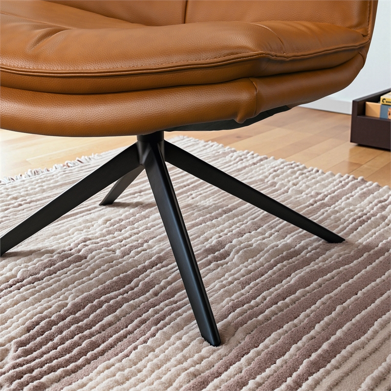 Medford Modern Living Room Vegan Leather Swivel Accent Chair in Tan