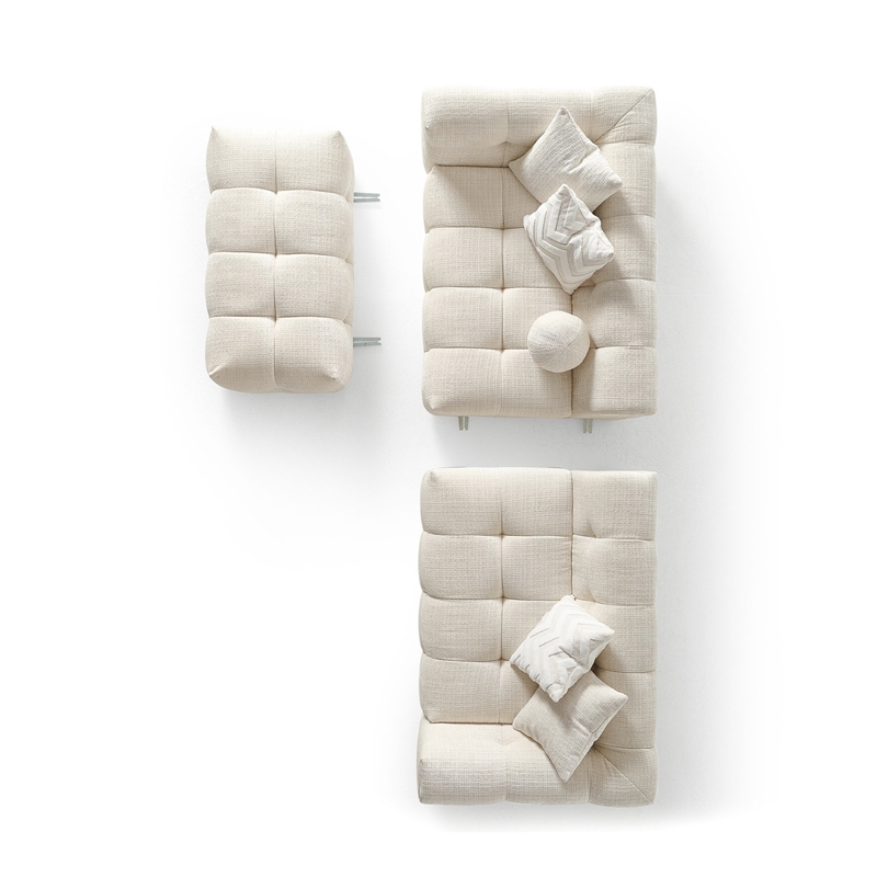 Phoenix Mid Century Modern Living Room Modular Sofa in Ivory Chenille