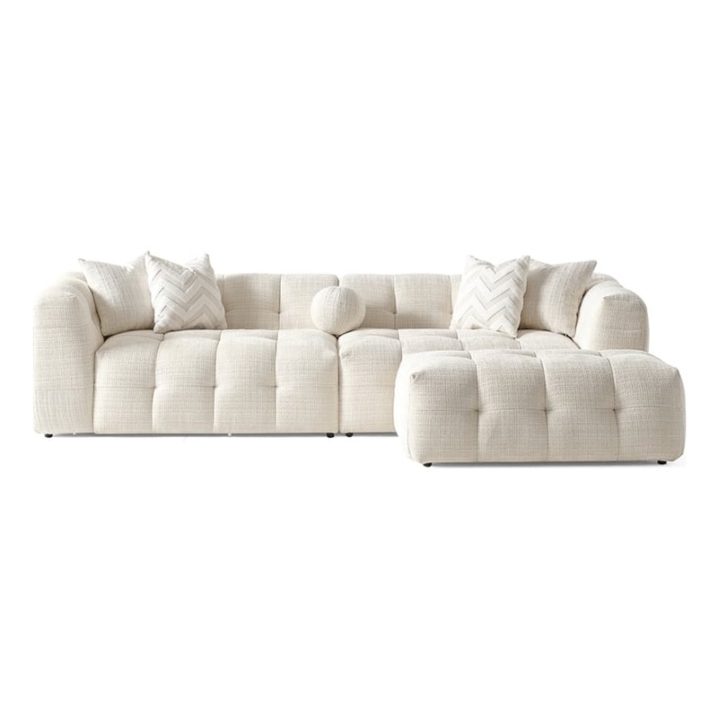 Phoenix Mid Century Modern Living Room Modular Sofa in Ivory Chenille