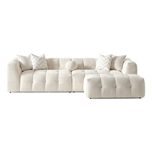 Phoenix Mid Century Modern Living Room Modular Sofa in Ivory Chenille