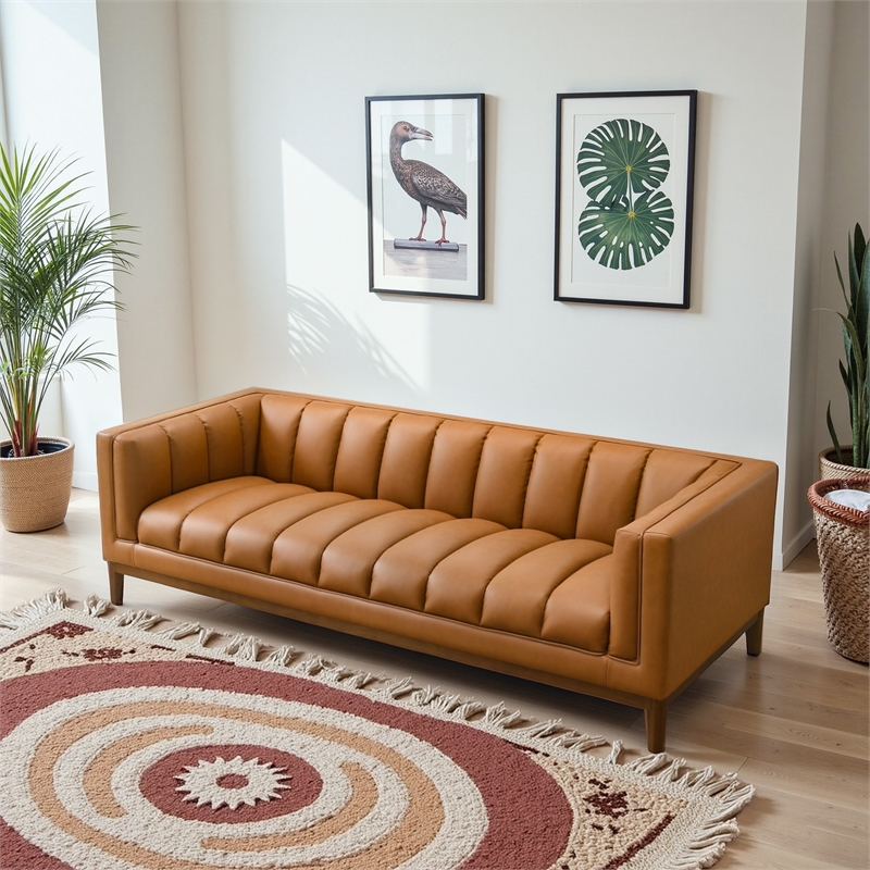 James Mid Century Modern Luxury Living Room Leather Couch in Tan