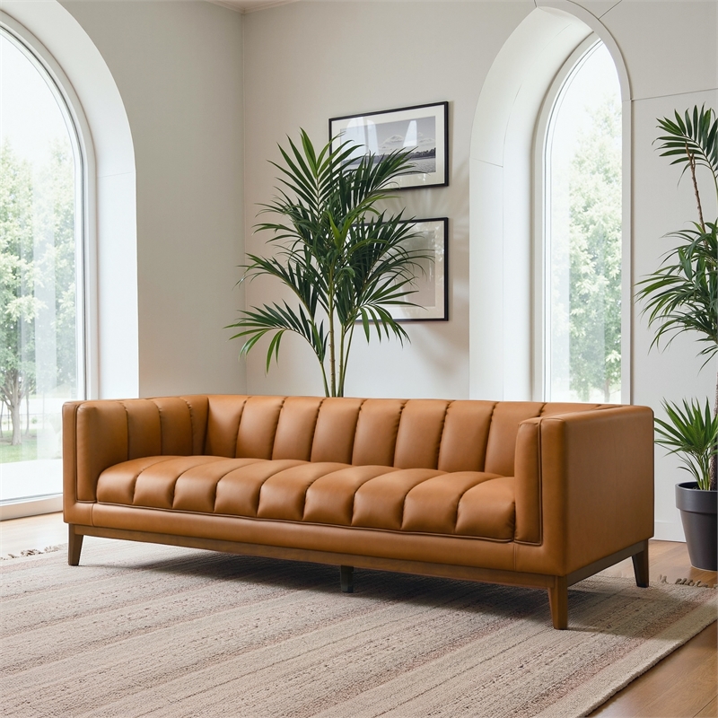 James Mid Century Modern Luxury Living Room Leather Couch in Tan