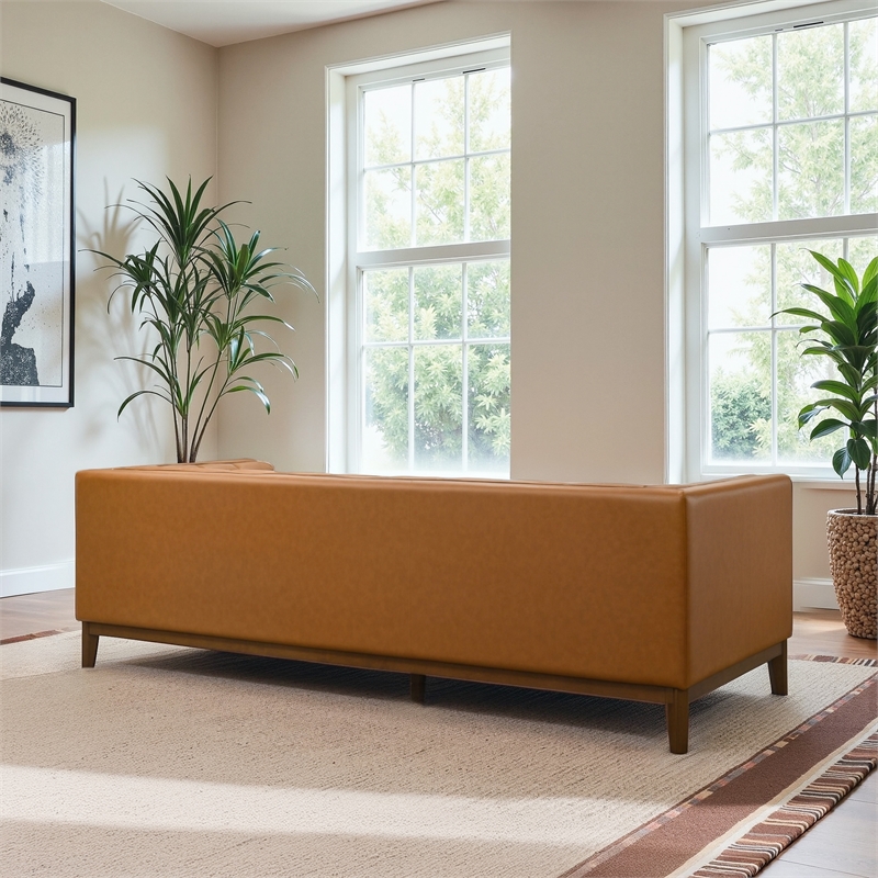 James Mid Century Modern Luxury Living Room Leather Couch in Tan