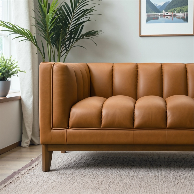 James Mid Century Modern Luxury Living Room Leather Couch in Tan