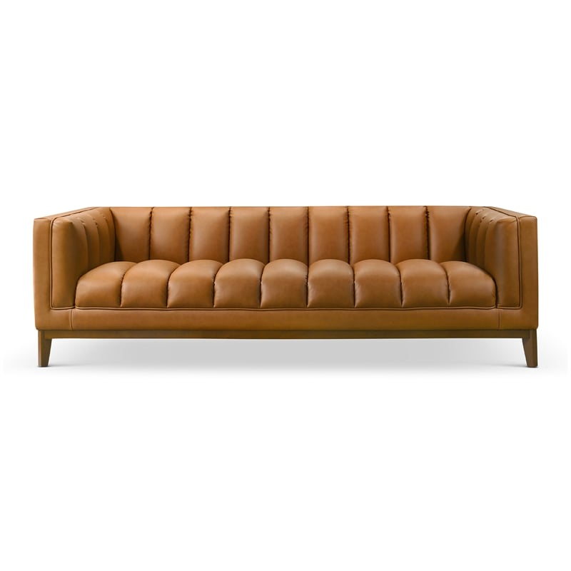 James Mid Century Modern Luxury Living Room Leather Couch in Tan