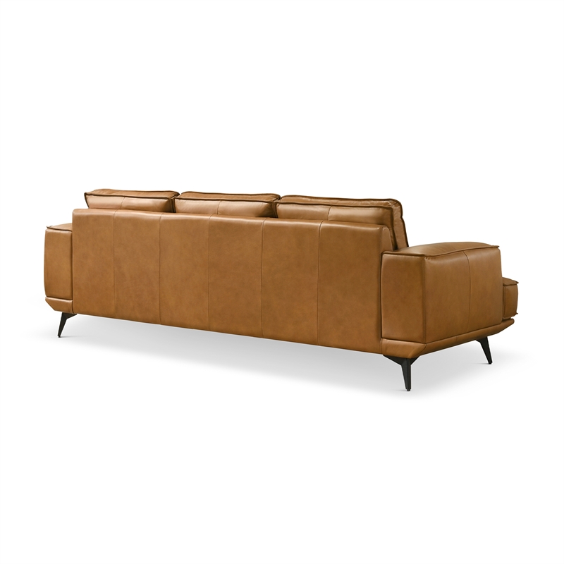 Acton Mid Century Modern Living Room Genuine Leather Comfy Sofa in Tan