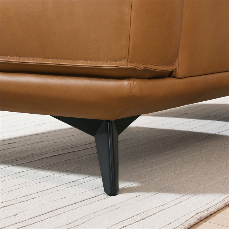 Acton Mid Century Modern Living Room Genuine Leather Comfy Sofa in Tan