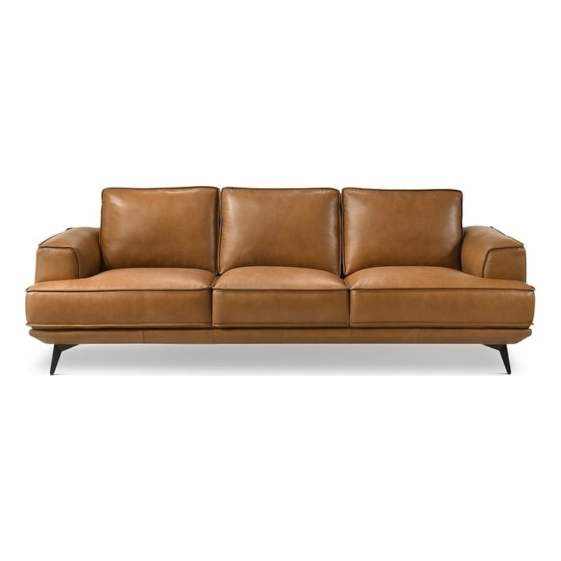 Acton Mid Century Modern Living Room Genuine Leather Comfy Sofa in Tan