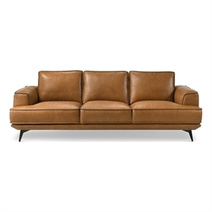 Acton Mid Century Modern Living Room Genuine Leather Comfy Sofa in Tan