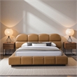 Melbourne Queen Size Leather Platform Bed in Tan with Curved Tufted Headboard