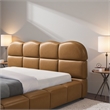 Melbourne Queen Size Leather Platform Bed in Tan with Curved Tufted Headboard