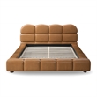 Melbourne Queen Size Leather Platform Bed in Tan with Curved Tufted Headboard
