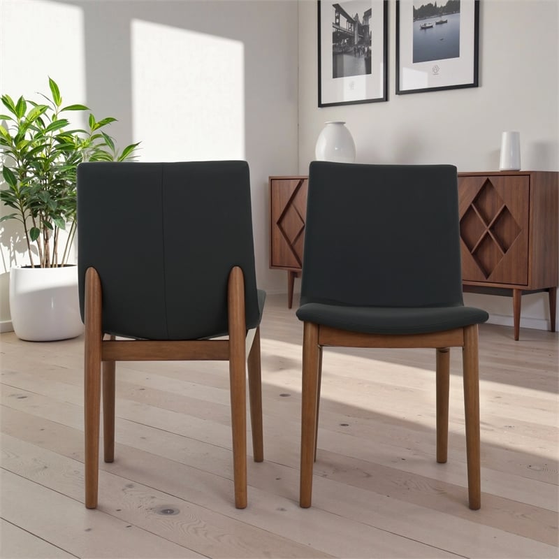 Praestigia Modern Leather Dining Chairs with Walnut-Finished Legs (Set of 2)