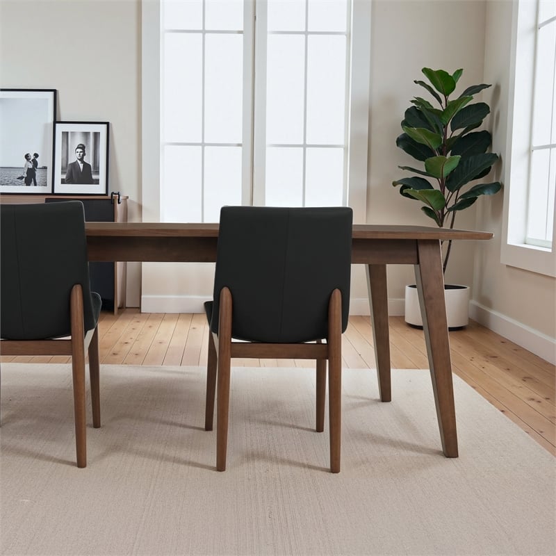 Praestigia Modern Leather Dining Chairs with Walnut-Finished Legs (Set of 2)