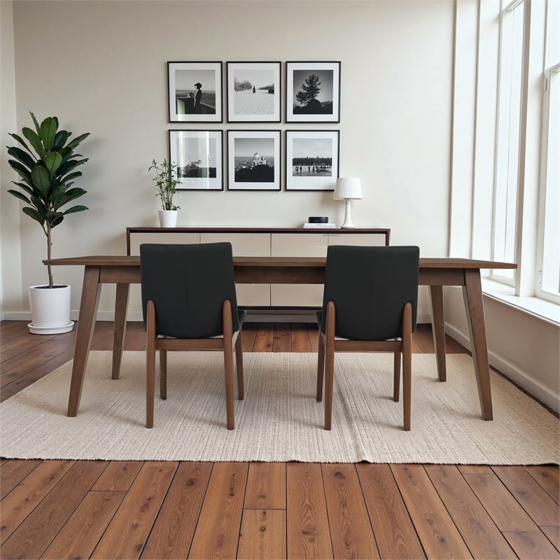 Praestigia Modern Leather Dining Chairs with Walnut-Finished Legs (Set of 2)