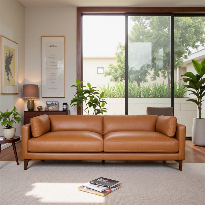 Valencia Living Room Premium Top-Grain Leather Sofa in Tan