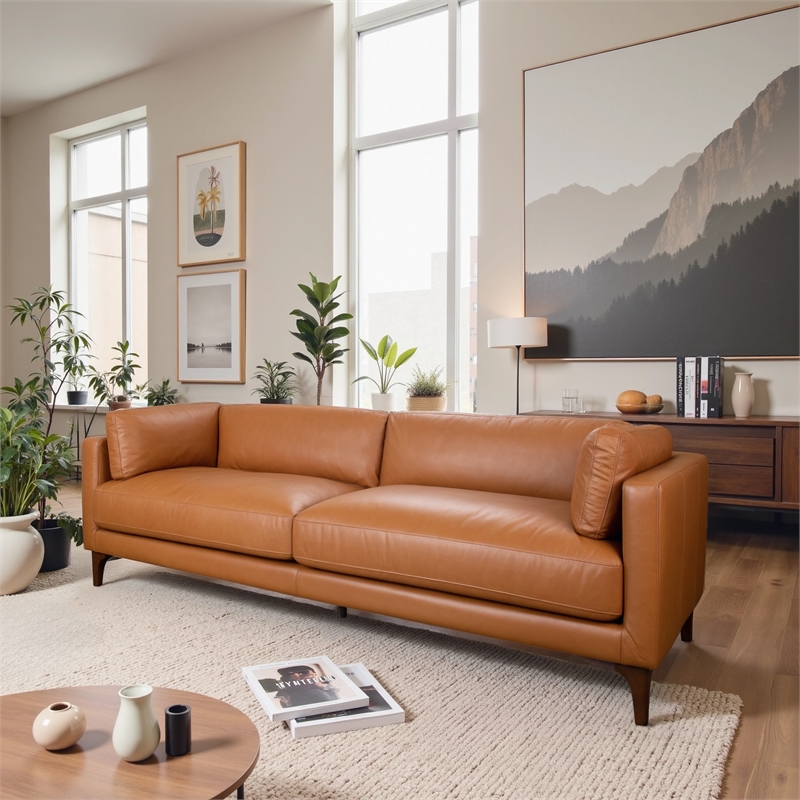 Valencia Living Room Premium Top-Grain Leather Sofa in Tan