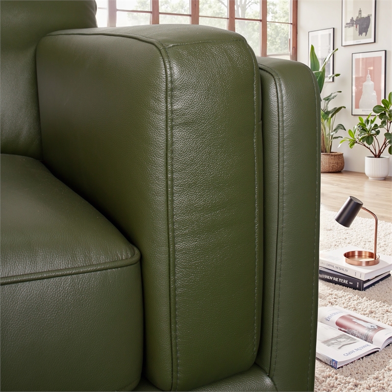 Utica Premium Leather Sofa with CertiPUR Foam & Sustainable Wood in Green
