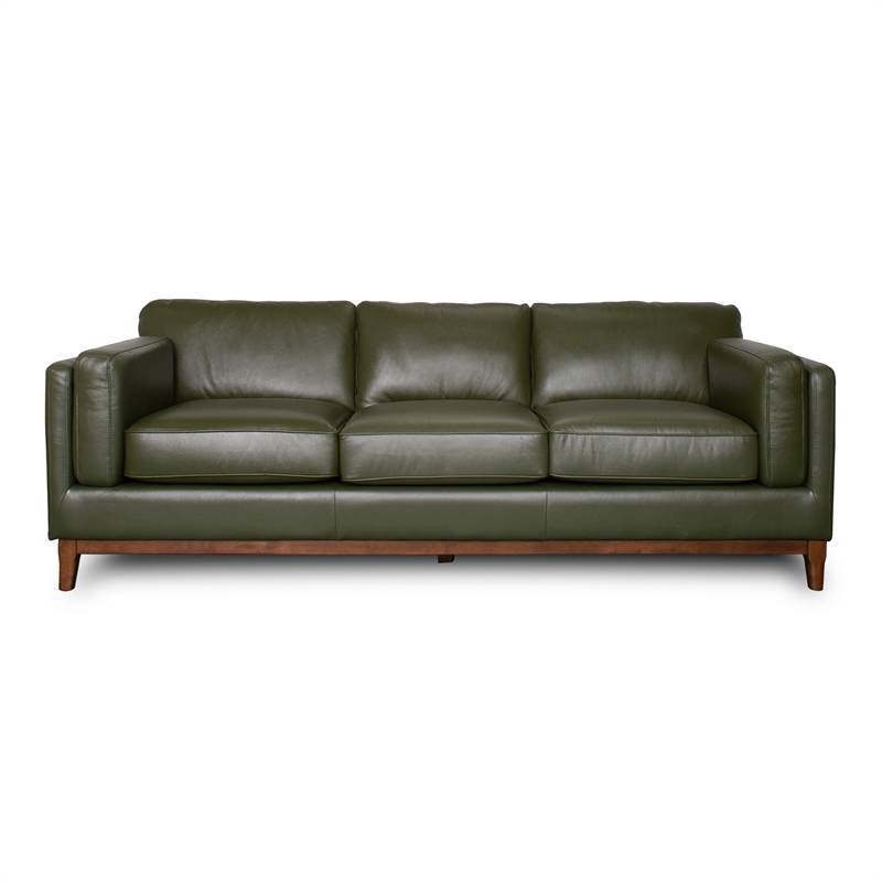 Utica Premium Leather Sofa with CertiPUR Foam & Sustainable Wood in Green