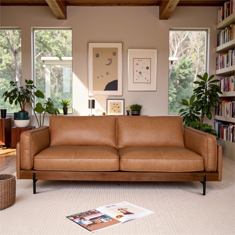 Yuma Luxury Genuine Leather Sofa with Plush Cushions & Timeless Style in Tan