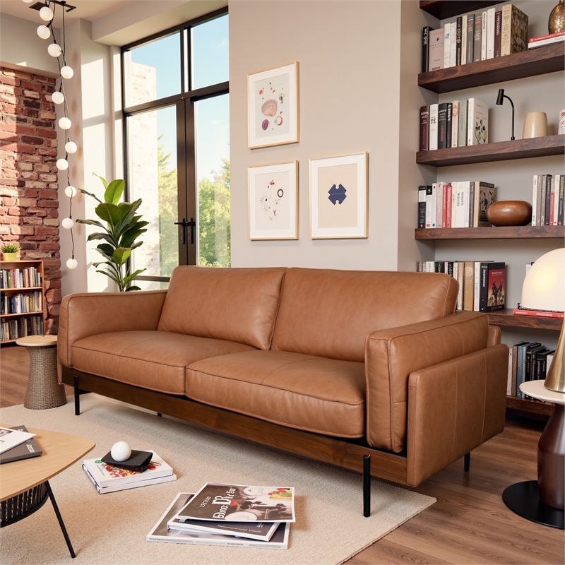 Yuma Luxury Genuine Leather Sofa with Plush Cushions & Timeless Style in Tan