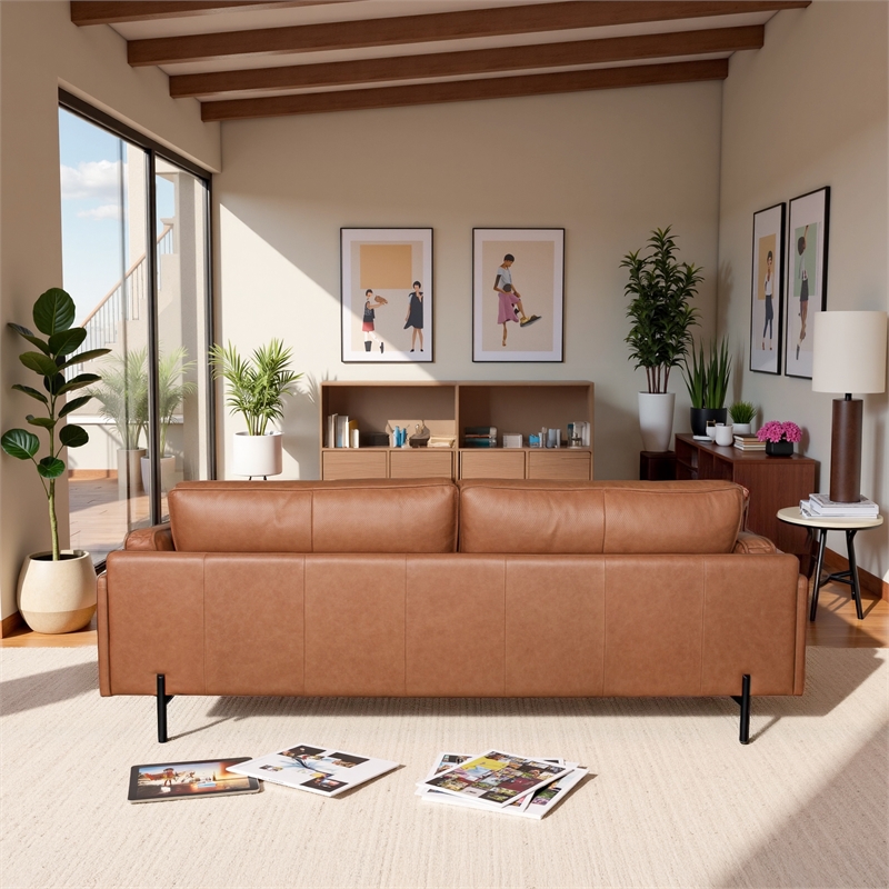 Yuma Luxury Genuine Leather Sofa with Plush Cushions & Timeless Style in Tan