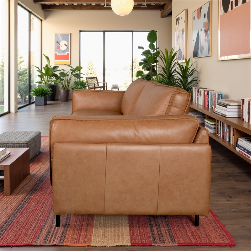 Yuma Luxury Genuine Leather Sofa with Plush Cushions & Timeless Style in Tan